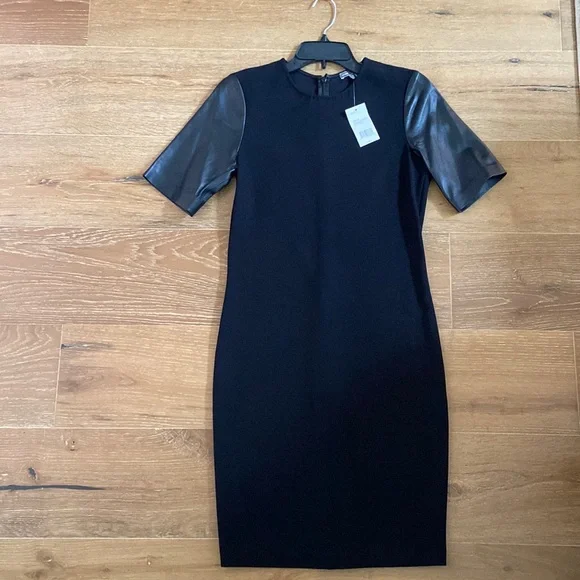 Vince | Dresses | Vince Black Dress With Faux Leather Sleeves Brand New |  Poshmark